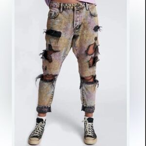 Revolve One Teaspoon Acid Wash Distressed Boyfriend Jeans(Size 32)